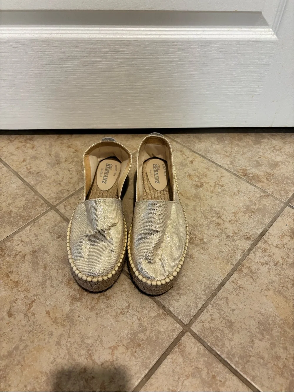 Custom Casa Hernanz Gold Metallic Espadrille Slip-On Shoes - made in Madrid